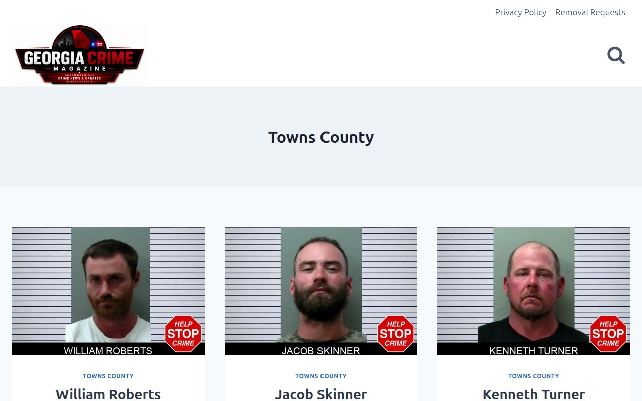 Georgia Gazette unofficial Towns County booking page