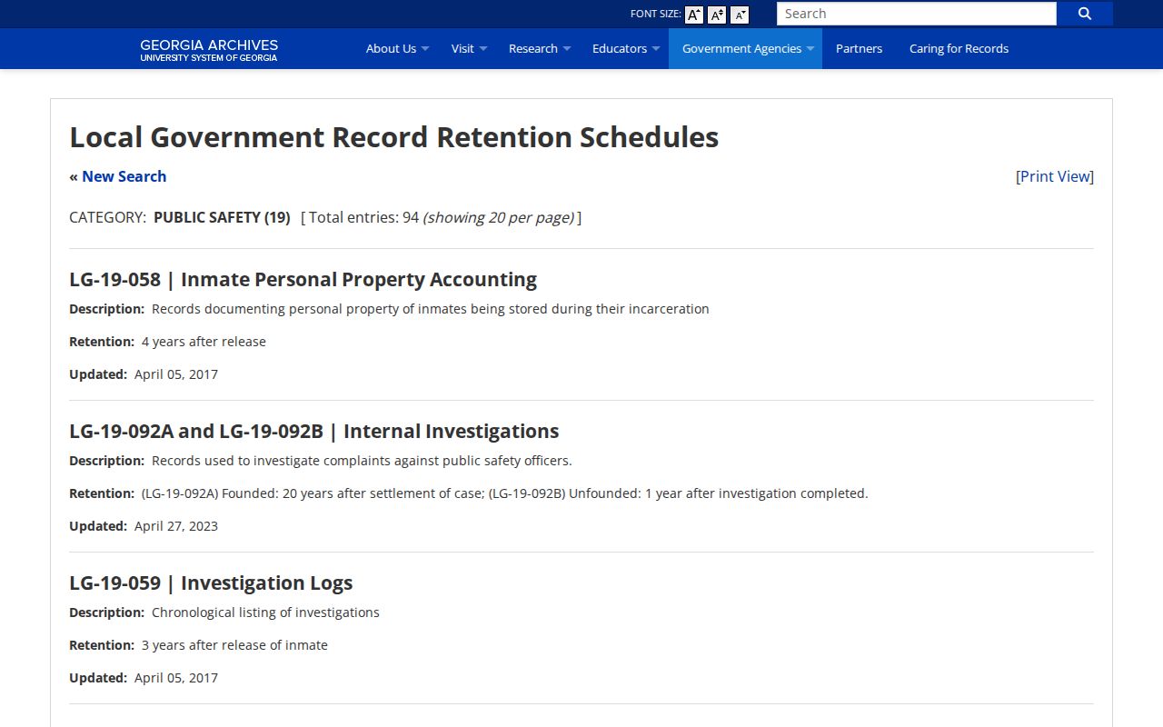 Georgia Archives jail booking retention schedule for Towns County records