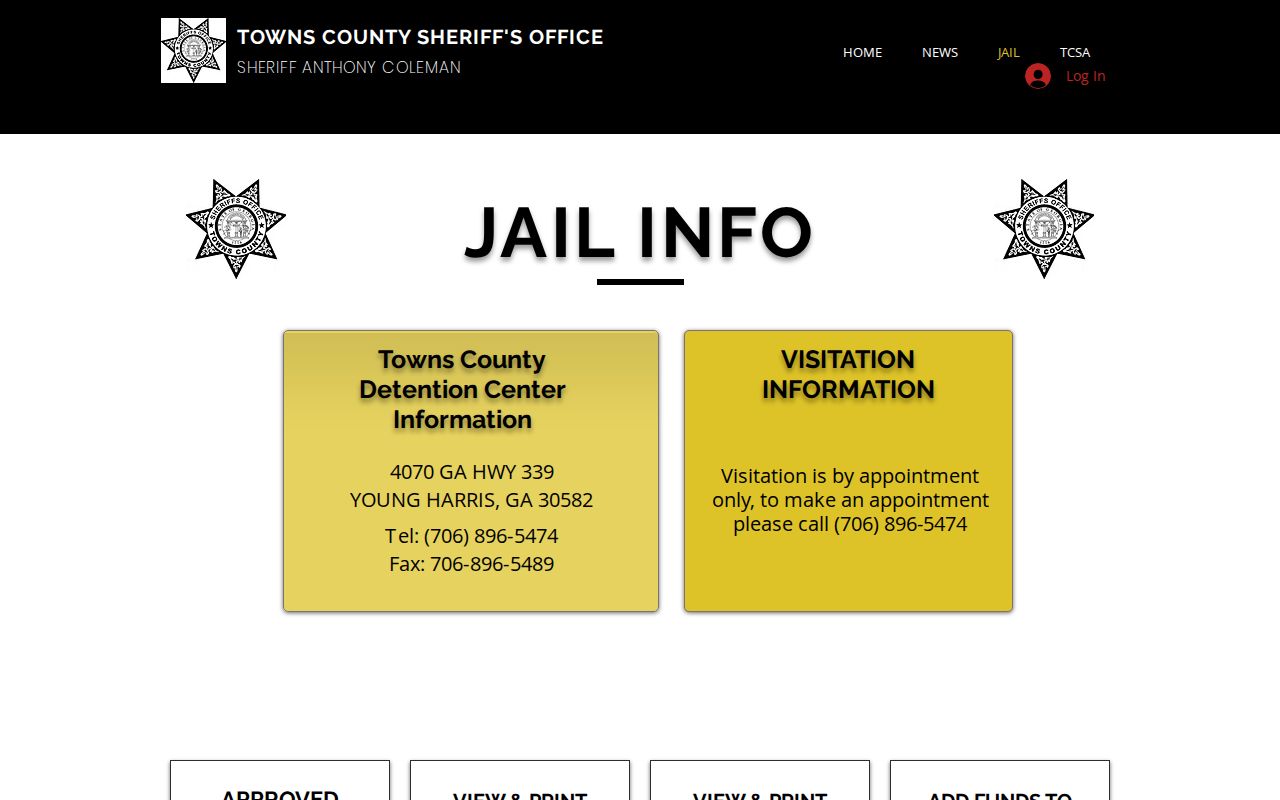 Towns County Detention Center jail information and booking records source