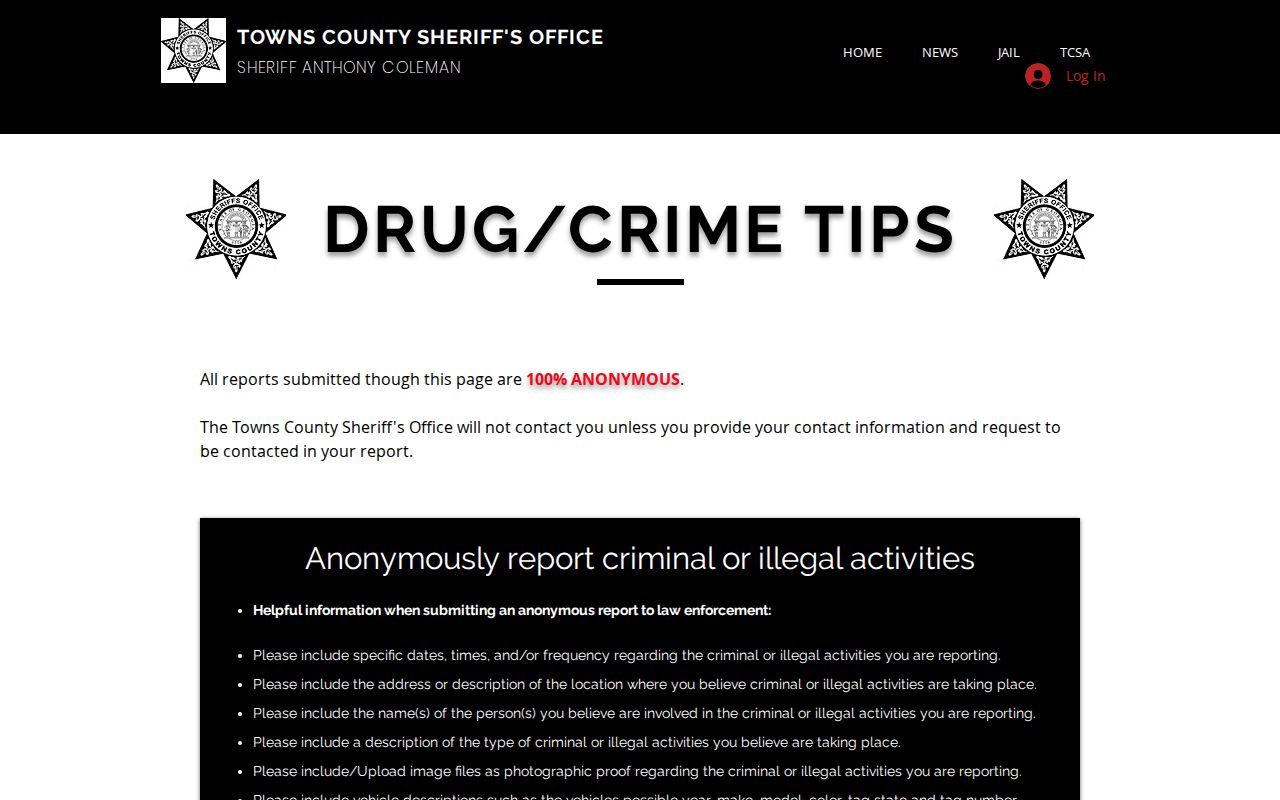 Towns County Sheriff's Office drug and criminal tip resources